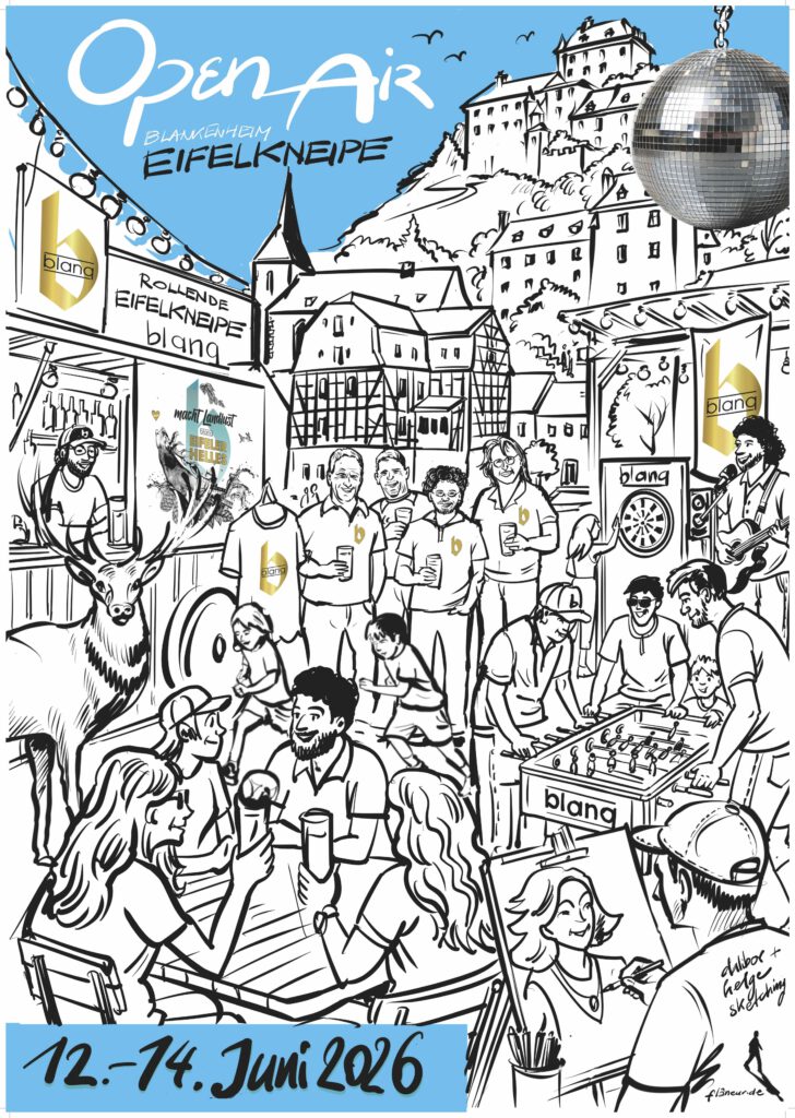 blanq Open-Air-Eifelkneipe in Blankenheim. Illustration von Helge Windisch